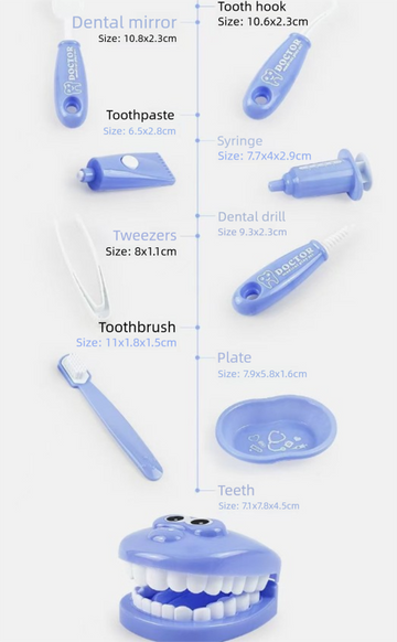 9 Piece Kids Dentist Pretend Play Set - Blue Educational Medical Kit with Teeth Model, Toothbrush & Tools - Oral Hygiene Learning Toy for Toddlers & Preschoolers - 0