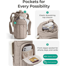 Pink Nylon Quilted Insulated Water Bottle Bag for 18-64oz Flask - Lightweight Sports & Travel Puffer Shockproof Protective Pouch - 0