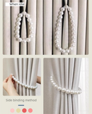 3 Pairs Magnetic Pearl Curtain Tiebacks（40cm） - No-Drill ABS Bead Holdback with Rhinestone Clasp-4