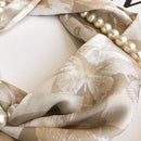 Beige 2-in-1 Magnetic Pearl Scarf & Necklace Set - Floral Print Polyester Neck Wrap with Detachable Bead Chain-4