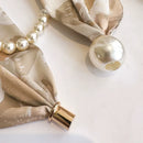 Beige 2-in-1 Magnetic Pearl Scarf & Necklace Set - Floral Print Polyester Neck Wrap with Detachable Bead Chain-5
