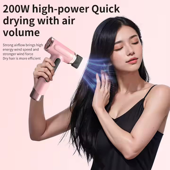 Gray wireless Hair Dryer with Cold & Hot Air, Portable Large-Capacity Rechargeable Ionic Dryer, Fast-Drying, Lightweight and Compact for Home and Travel