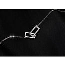 Silver Minimalist Double Rectangle Necklace – Geometric Zirconia Clavicle Chain with Adjustable Extender -2