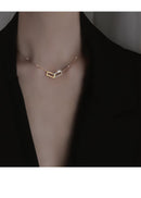 Gold Minimalist Double Rectangle Necklace – Geometric Zirconia Clavicle Chain with Adjustable Extender -2