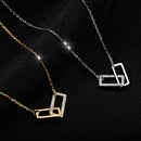 Gold Minimalist Double Rectangle Necklace – Geometric Zirconia Clavicle Chain with Adjustable Extender -4