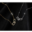 Gold Minimalist Double Rectangle Necklace – Geometric Zirconia Clavicle Chain with Adjustable Extender -5