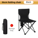36CM Black Portable Folding Camping Chair with Storage Bag & Pocket - Heavy-Duty Carbon Steel Picnic Chair-1