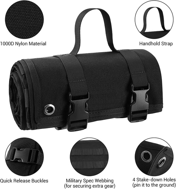 200x75CM Camouflage Outdoor Tactical Roll-Up Shooting Mat - MOLLE Webbing & Stake Down Eyelets - Portable Waterproof Ground Pad for Field Training, Camping & Picnic