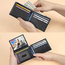 Black Men's Vegan Leather Slim Trifold Wallet - RFID Blocking, Dual ID Windows & 15 Card Slots - Minimalist Gift for Business and Travel-5