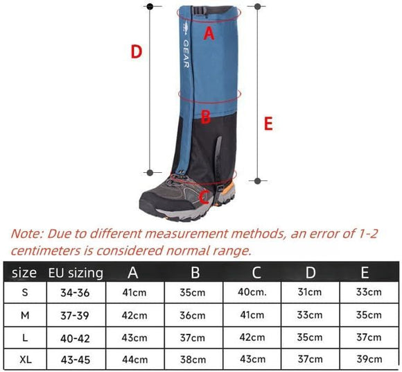 Blue Breathable Nylon Waterproof Hiking Leg Gaiters and Snow Boot Gaiters (Fleece Lining) - Unisex Adjustable Sand & Mud Protection for Mountaineering & Desert Trekking, XL Size