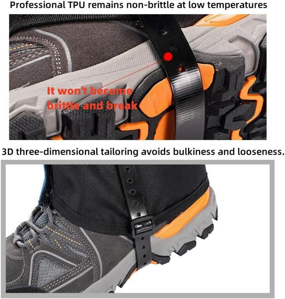 Blue Breathable Nylon Waterproof Hiking Leg Gaiters and Snow Boot Gaiters (Fleece Lining) - Unisex Adjustable Sand & Mud Protection for Mountaineering & Desert Trekking, XL Size