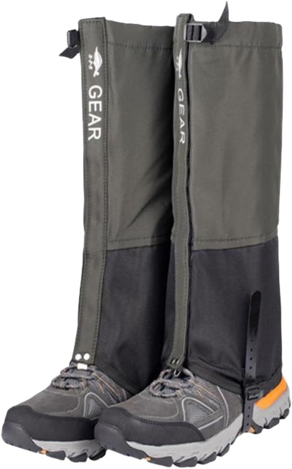 Green Breathable Nylon Waterproof Hiking Leg Gaiters and Snow Boot Gaiters (Fleece Lining) - Unisex Adjustable Sand & Mud Protection for Mountaineering & Desert Trekking, L Size