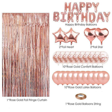 Black and White Premium Foil Balloon Party Kit – Happy Birthday Banner, 2 Star & 2 Heart Foil Balloons, 10 Confetti + 10 Pearl Latex Balloons, 2m Fringe Curtain & 10m Ribbon – Elegant, Easy Setup for Birthdays & Celebrations - 0