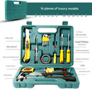 Green 16 Piece Set -Multi-Purpose Home & Car Tool Kit -  Durable Blow-Molded Case, Utility Knife, Tape Measure, Pliers, Hammer, Screwdrivers, Allen Keys - Compact Emergency Repair Set for DIY and Auto Maintenance-1