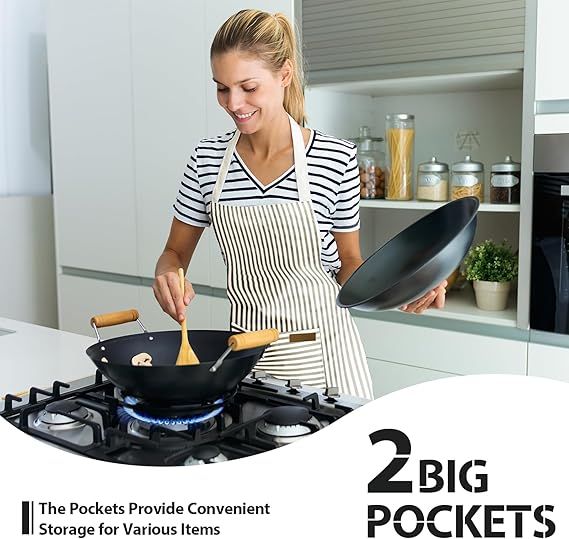 2-Pack Striped Adjustable Apron - Cross-Neck Bib Work Apron for Restaurant Catering Gardening(Gray fine stripes + black thick stripes)