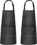 2-Pack Striped Adjustable Apron - Cross-Neck Bib Work Apron for Restaurant Catering Gardening(black thick stripes)-1