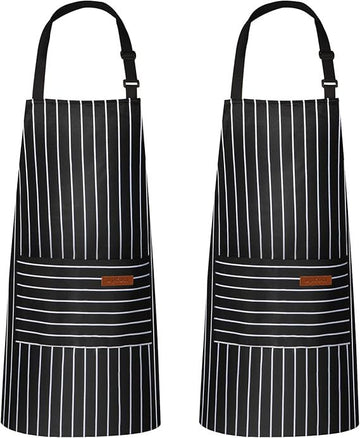 2-Pack Striped Adjustable Apron - Cross-Neck Bib Work Apron for Restaurant Catering Gardening(black thick stripes)