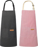 2-Pack Striped Adjustable Apron - Cross-Neck Bib Work Apron for Restaurant Catering Gardening(Pink fine stripes+black fine stripes)-1