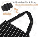 2-Pack Striped Adjustable Apron - Cross-Neck Bib Work Apron for Restaurant Catering Gardening(Pink fine stripes+black fine stripes)-4