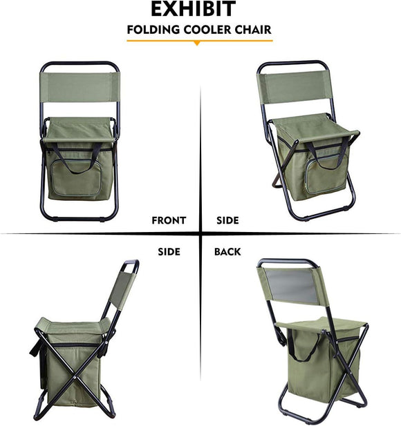 3-in-1 Blue Large Portable Folding Camping Chair with Zippered Cooler Bag and 35*35cm Thick Plush Seat Cushion, Outdoor Fishing and Picnic Stool with Backrest and 25 *27 *18.5cm Insulated Storage Pocket