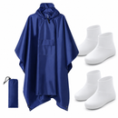 3-in-1 Blue Camping Rain Poncho / Outdoor Shelter Tarp / Ground Sheet (82.7 x 55 inch) with 2 Pairs Rain Shoe Covers - Large Backpack Coverage, Drawstring Hood and Carry Bag for Hiking Trekking Cycling Use-1