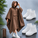 3-in-1 Brown Camping Rain Poncho / Outdoor Shelter Tarp / Ground Sheet (82.7 x 55 inch) with 2 Pairs Rain Shoe Covers - Large Backpack Coverage, Drawstring Hood and Carry Bag for Hiking Trekking Cycling Use-1