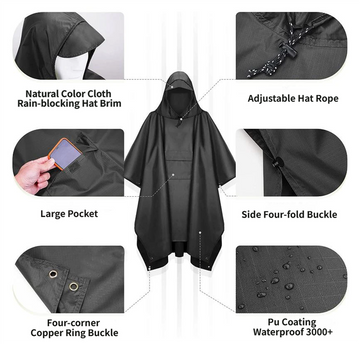 3-in-1 Brown Camping Rain Poncho / Outdoor Shelter Tarp / Ground Sheet (82.7 x 55 inch) with 2 Pairs Rain Shoe Covers - Large Backpack Coverage, Drawstring Hood and Carry Bag for Hiking Trekking Cycling Use - 0
