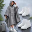 3-in-1 Grey Camping Rain Poncho / Outdoor Shelter Tarp / Ground Sheet (82.7 x 55 inch) with 2 Pairs Rain Shoe Covers - Large Backpack Coverage, Drawstring Hood and Carry Bag for Hiking Trekking Cycling Use-1