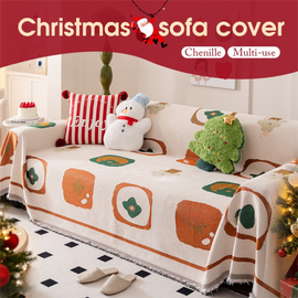 180 x 230 CM Christmas Jacquard Chenille Sofa Cover Throw Blanket with Tassel Fringe (Style 2), Elegant Festive Couch Protector Slipcover for Holiday Home Decor and Multi-Purpose Use