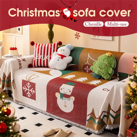 180 x 230 CM Christmas Jacquard Chenille Sofa Cover Throw Blanket with Tassel Fringe (Style 3), Elegant Festive Couch Protector Slipcover for Holiday Home Decor and Multi-Purpose Use