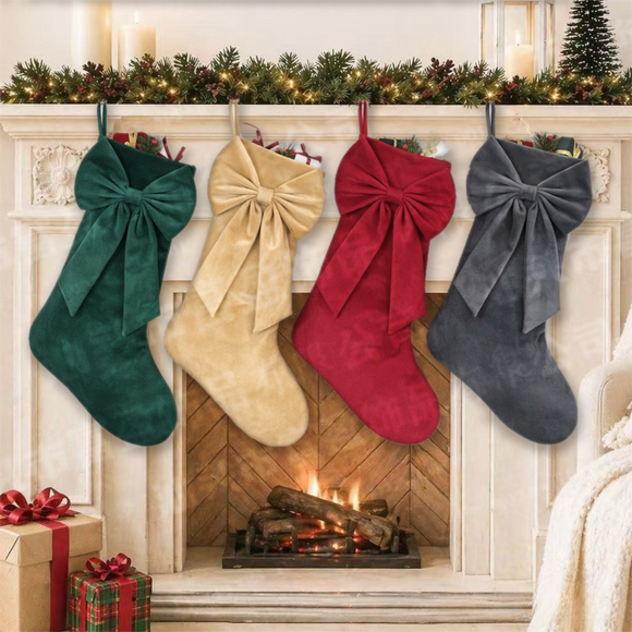 18 Inch Oversized Watermelon Red Luxury Velvet Christmas Stocking with Bow & Loop, Fireplace Hanging Gift Bag, Holiday Mantel Decor and Present Holder