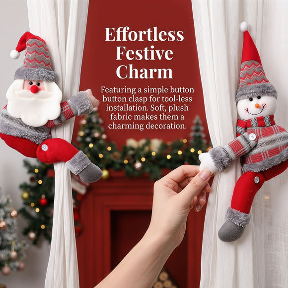 Santa Claus Christmas Curtain Tiebacks, Large Plush Doll Holdbacks - Curtain Festival Charm for Christmas in July, Winter Christmas, Yulefest, Secret Santa Gift