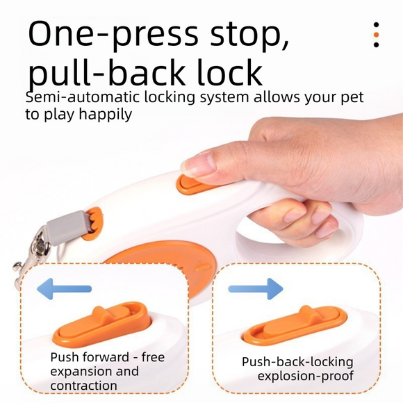 Orange 5M Automatic Retractable Dog Leash –Extendable Pet Lead with One-Button Brake Lock, Tangle-Free 360° Nylon Strap, Durable ABS Housing for Dogs and Puppies