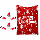 Christmas Flannel Throw Blanket and Santa Curtain Tieback Set, 150x200cm Thick Fleece Sofa Blanket with 2 Plush Santa Velcro Curtain Holders for Holiday Home Decor-4