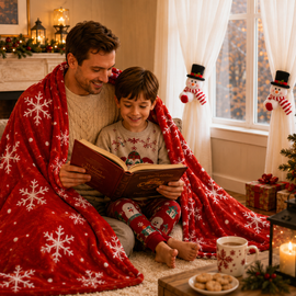 Christmas Flannel Throw Blanket and Snowman Curtain Tieback Set, 150x200cm Thick Fleece Sofa Blanket with 2 Plush Snowman Velcro Curtain Holders for Holiday Home Decor - 0