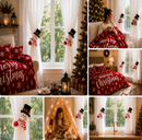 Christmas Flannel Throw Blanket and Snowman Curtain Tieback Set, 150*130cm Thick Fleece Sofa Blanket with 2 Plush Snowman Velcro Curtain Holders for Holiday Home Decor-3