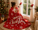 Christmas Flannel Throw Blanket and Santa Curtain Tieback Set, 150*130cm Thick Fleece Sofa Blanket with 2 Plush Santa Velcro Curtain Holders for Holiday Home Decor-1