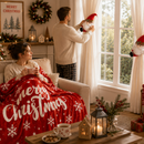 Christmas Flannel Throw Blanket and Santa Curtain Tieback Set, 150*130cm Thick Fleece Sofa Blanket with 2 Plush Santa Velcro Curtain Holders for Holiday Home Decor-2