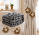 Grey Luxury Bubble Fleece Throw Blanket 180x200cm Sofa Couch Bed Blanket with FREE Pair of Flower Curtain Tiebacks, Soft Plush Textured Home Throw for Living Room Bedroom Decor-1