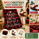 Christmas Home Comfort Set with Flannel Throw Blanket 130x150cm, Plush Indoor Slippers AU 10-11 and Santa Curtain Tiebacks, Cozy Holiday Gift Bundle-1
