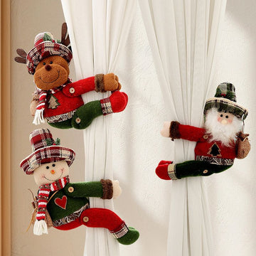 Christmas Reindeer Curtain Tiebacks Set of 2, Festive Plush Curtain Holders for Window Drapes, Holiday Home Decor - 0