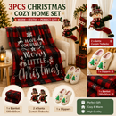 Christmas Home Comfort Set with Flannel Throw Blanket 130x150cm, Plush Indoor Slippers AU 4-5 and Snowman Curtain Tiebacks Set of 2, Festive Holiday Gift Bundle-1