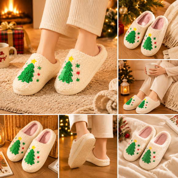 Christmas Home Comfort Set with Flannel Throw Blanket 130x150cm, Plush Indoor Slippers AU 4-5 and Snowman Curtain Tiebacks Set of 2, Festive Holiday Gift Bundle