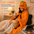 Carrot Hooded Blanket with Black Memory Foam Lumbar Support Pillow, Cozy Wearable Throw Blanket and Ergonomic Back Cushion Set for Office, Home, Study and Relaxation-2