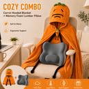 Carrot Hooded Blanket with Grey Memory Foam Lumbar Support Pillow, Cozy Wearable Throw Blanket and Ergonomic Back Cushion Set for Office, Home, Study and Relaxation-1