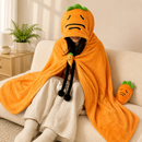 Carrot Hooded Blanket with Beige-grey Memory Foam Lumbar Support Pillow, Cozy Wearable Throw Blanket and Ergonomic Back Cushion Set for Office, Home, Study and Relaxation-4