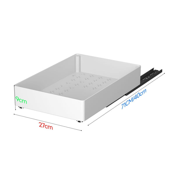 71CM White Extended Pull Out Cabinet Organizer (Large Tray 40 x 27 x 9cm) - Slide Out Drawer Shelves & Base Cabinet Storage Trays for Kitchen Spices, Bowls, and Cookware