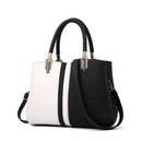 Large Capacity Color Block PU Leather Handbag, Square Shoulder Crossbody Bag with Bottom Rivets & Multi‑Pocket Storage for Daily Casual Use, Black and White 29 x 21 x 14CM-1