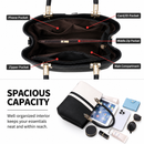Large Capacity Color Block PU Leather Handbag, Square Shoulder Crossbody Bag with Bottom Rivets & Multi‑Pocket Storage for Daily Casual Use, Black and White 29 x 21 x 14CM-3