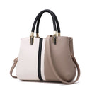 Large Capacity Color Block PU Leather Handbag, Square Shoulder Crossbody Bag with Bottom Rivets & Multi‑Pocket Storage for Daily Casual Use, khaki and White 29 x 21 x 14CM-1